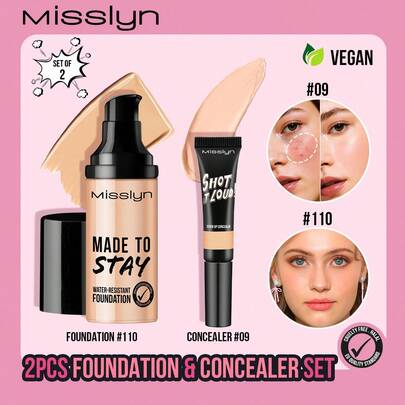  MISSLYN - 2件套粉底液和遮瑕膏套装，防水持久粉底液，均匀肤色，防水，持久，防晕染，质地柔滑，高遮瑕力，滋养肌肤，释放你的魅力！遮瑕膏，遮瑕液，液体遮瑕膏，均匀肤色