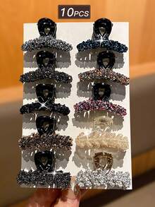 10pcs Women's Rhinestone Crystal Elegant Hair Claw Clips, 1.7 Inch, Hair Accessory, Daily & Party Use - Multicolor - View 3