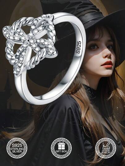 1 pieza Anillo de Nudo Celta Gótico de Plata de Ley 925, con Patrón de Runa de Nudo de Amor de Bruja Incrustado, Anillo Versátil de Uso Diario, Anillo Llamativo para Fiestas, Anillo de Fe, Anillo de la Suerte, Adecuado para Usar en Halloween, Accesorio Unisex, Regalo de Cumpleaños, Regalo del Día de San Valentín, Viene con Caja de Regalo