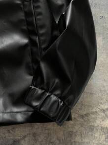 Men's Fashionable Daily Casual PU Leather Fitted Long Sleeve Men Jacket, Urban Black Jacket, For Friends, Husband, Boyfriend Gifts