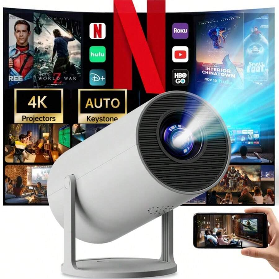 MAOHUTER Projector Smart Mini,Video Player, Professional Version Projector, Suitable For Travel, Camping, Conference, Home Theater And Office, Mobile Phone Projection,Small And Lightweight, Easy To Carry, 180° Rotation, Picture Correction, Picture Quality HD, With Audio - EU C Type Plug(220-240V) - View 1