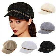 Sombrero octogonal de cuero transpirable con hebilla, sombrero de paja tejido clásico para hombres, sombrero de pintor versátil y casual con protección solar - Caqui - Ver 3