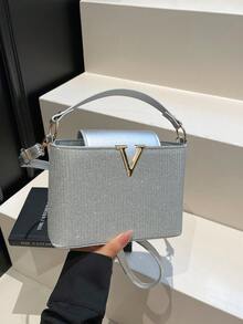 1 buc. Geantă de mână în formă de V cu paiete, stil matur, magnetic, pentru seară, curea de umăr lungă și confortabilă, PU, geantă crossbody, versatilă, casual, foarte atractivă, potrivită pentru ieșiri în oraș, în aer liber, utilizare zilnică, potrivită ca și cadou pentru familie și prieteni, genți pentru doamne la modă