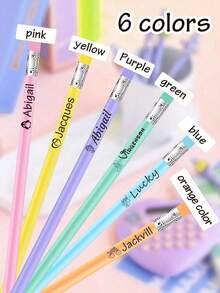 10 支定制雕刻文字铅笔、返校用品、个性化铅笔、定制铅笔个性化批量、可定制雕刻铅笔、19 厘米/7.5 英寸、5 种颜色：绿色/蓝色/黄色/紫色/白色、可擦除铅笔、带橡皮擦的素描铅笔、5 美元以下的便宜货、有趣的笔 - 彩色 - 查看 9