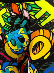 3pcs Men's Fashion Patterned Long Boxer Briefs, Graffiti Style Breathable Comfortable High Elasticity Long Boxer Swim Trunks, Sports Shorts, Men's Novel Underwear, Cycling Shorts