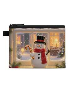 1 pieza Monedero compacto con cremallera, bolsa con cremallera de poliéster de moda y duradera con estampado gráfico con temática navideña, ideal para guardar monedas y pequeños artículos esenciales, regalo divertido con cierre , material duradero, fácil de mantener