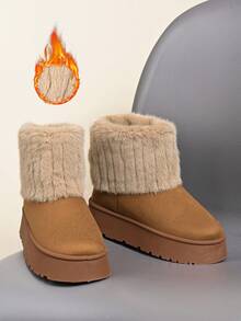 5cm Erhöhung Damen Outdoor Schneestiefel bis zur Mitte des Waden, warme Thermofütterung, rutschfeste Sohle, Winterstiefel für Damen