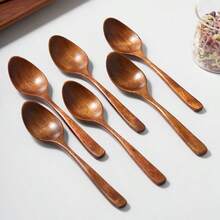 5-Pack Nanmu Wooden Spoons | Long Ergonomic Handles For Deep Pots | Natural Grain & Classic Design | Ideal For Coffee, Desserts, Soups | Daily Kitchen Essentials - Redwood - View 2