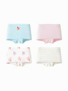 Balabala Girls Modal Underwear 4 Packs Boxer Shorts Soft Breathable - Red and Blue Hues - View 1