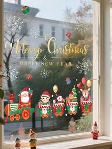 Christmas Window Clings - Santa's Train With Presents & Merry Christmas Text - Static Electricity Window Decoration - No Residue Removable - For Home, Store, Office - Reusable Holiday Decorations - Easy Application, Indoor Christmas Decorations, Festive Storefront Decor, Vibrant Festive Design, Noresidue Adhesive, Home Decor, Cheerful Display, Durable Material, Home Decorators