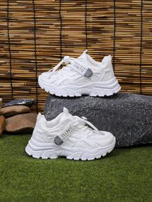 1 Pair Kids' Casual Running Sneakers, Hook & Loop Closure, Lightweight Mesh Upper, Striped Pattern, Suitable For Daily Wear, Running And Leisure Activities - Spring/Autumn/All Season - White - View 6