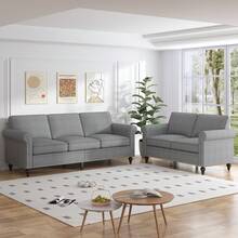 Puremind 3-Piece Sectional Sofa Set, Linen Upholstery, Modern Nailhead Trim, Living Room Furniture - Màu Xám nhạt - Xem 7