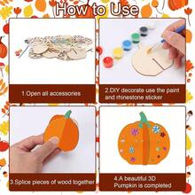 3D Wooden Pumpkin Decor Craft, Halloween DIY Kids Creative Painting, Thanksgiving Autumn Decoration Gift