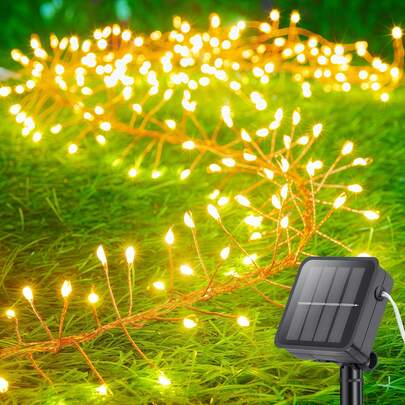 100/200 LED 太阳能供电爆竹灯串 - 8 种颜色模式，爆竹柳花灯，适用于庭院、花园、小路、派对、露营、野餐、圣诞节户外照明 | 彩色烟花设计 | 太阳能灯、烟花装饰