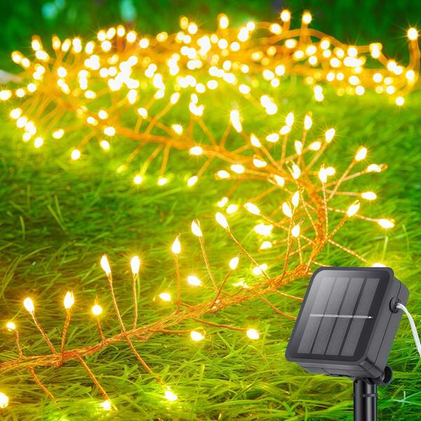 100/200 LED Solar Powered Firecracker String Lights - 8 Color Modes, Firecracker Willow Flower Lights, Suitable For Yard, Garden, Path, Party, Camping, Picnic, Christmas Outdoor Lighting | Colorful Firework Design | Solar Powered Lights, Firework Decor
