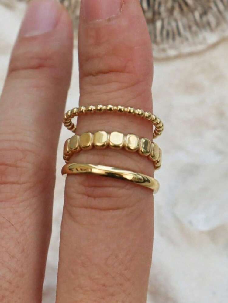 WaterProof-Dainty Ring Set Of 3, Waterproof Rings, Gift For Her, Boho Rings, Minimal Ring, Stacker Ring - Ring Set - View 9