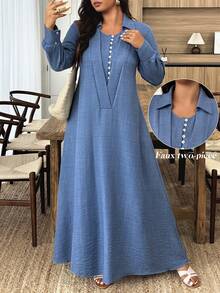 Đầm dài UrbanChic cạp chun hai lớp, dáng suông rộng, thích hợp cho mùa tựu trường, đi chơi, phong cách lãng mạn ngày lễ, trang phục mùa hè, đám cưới & sự kiện, trang phục đi nghỉ mát, trang phục cỡ lớn cho phụ nữ, trang phục đi biển cho phụ nữ cỡ lớn, trang phục nghỉ xuân thanh lịch - Màu xanh lam - Xem 1