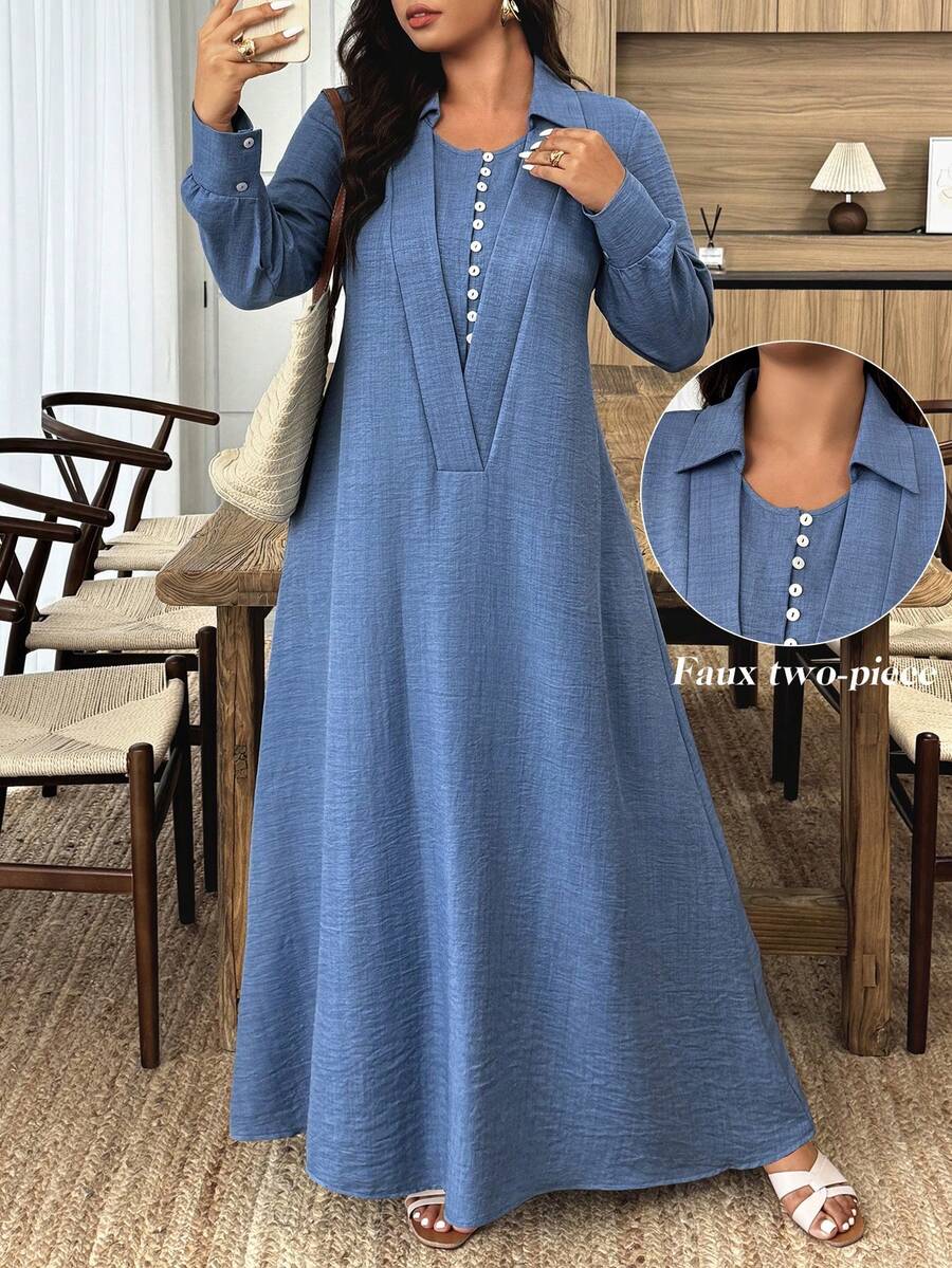 Đầm dài UrbanChic cạp chun hai lớp, dáng suông rộng, thích hợp cho mùa tựu trường, đi chơi, phong cách lãng mạn ngày lễ, trang phục mùa hè, đám cưới & sự kiện, trang phục đi nghỉ mát, trang phục cỡ lớn cho phụ nữ, trang phục đi biển cho phụ nữ cỡ lớn, trang phục nghỉ xuân thanh lịch - Màu xanh lam - Xem 1