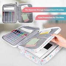 AHIBIO - Funda bíblica para mujer, funda bíblica de doble capa para niñas, bolsa floral grande con múltiples bolsillos, funda de transporte para estudio bíblico, protector de libro (floral) - Floral-blanco - Ver 3