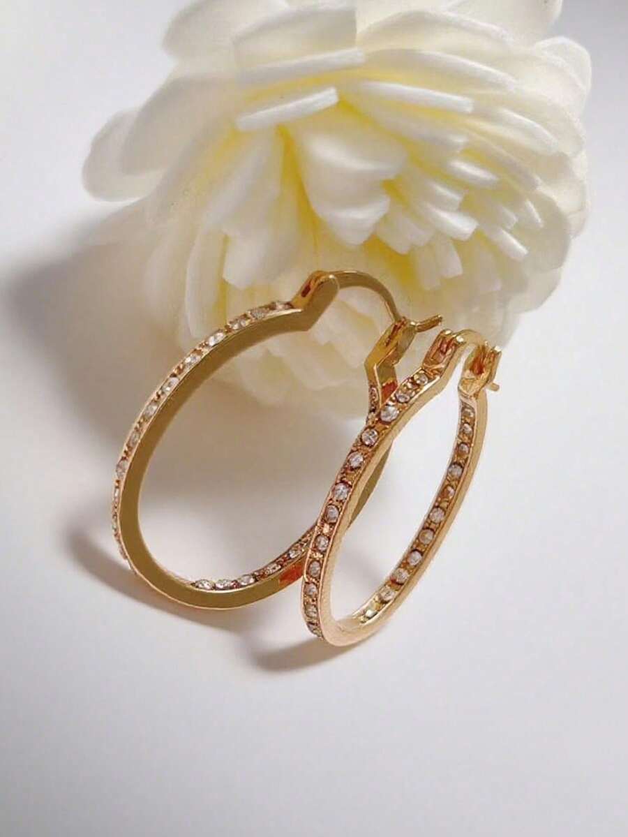 1 Pair Women's Fashion Simple Personalized Round Elegant Hoop Earrings, Suitable For Daily Commute, Outing, And Party Wear