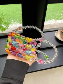 Mini Heart Shape Beaded Square Bag Colorblock Fashionable, Perfect For Music Festival, Perfect Valentine's Day Gift For Her, Best Valentines' Gift Choice Ever, Fashionable Heart Purse, Perfectly Match With Valentine Day Dress - 彩色 - 查看 4
