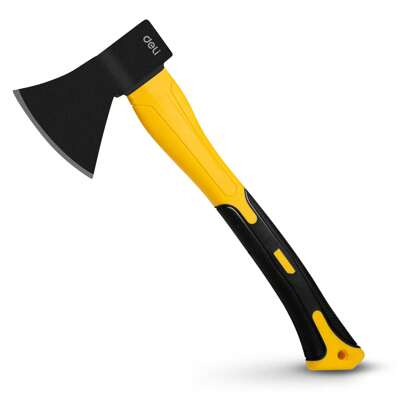 Deli Yellow Fiber Handle Axe, Non-Slip Rubber Grip, Heavy Duty Wood Cutting Axe, Sharp Splitting Tool for Firewood & Logs