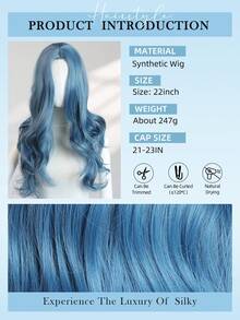Perruque longue ondulée bleue de 22 pouces en fibre synthétique résistante à la chaleur. Idéale pour Halloween, costume, fête, déguisement, jeux de rôle, Halloween. Fabriquée entièrement à la machine pour les rassemblements quotidiens. Cheveux synthétiques doux et naturels de haute qualité pour femmes. Noël - Bleu azur - Voir 9