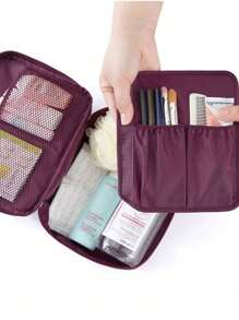 1pc Double Layer Makeup Brush Holder Bag, Multi-Functional Travel Cosmetic Bag, Waterproof Makeup Bag, Large Capacity Makeup Pouch, Portable Cosmetic Organizer Bag For Makeup Brushes, Lipstick, Foundation, Skincare Tools, Double Layer, Large Capacity, Waterproof, Polyester Material, Portable, Foldable, Travel Essential, Holiday Essential, Bedroom Decor, Autumn Decor, Gift For Friends & Teachers, Birthday Gift