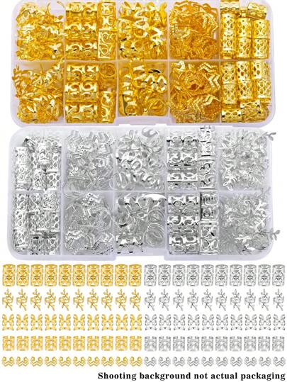 100颗波西米亚风迷你脏辫珠，复古镂空合金发夹，适合编发的发饰，爪夹，发爪，发夹，头部饰品