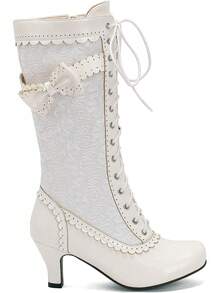 LUXMAX Women Gothic Victorian Boots Low Kitten Heel Mid Calf Boots Lace Up Cute Bow Boots For Ladies Witch ShoesChristmas - Z-深綠色 - 查看 3