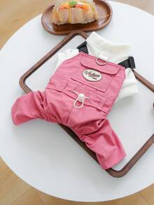 1pc Pet Clothes, Dog/Cat Outfit, Poodle, Teddy, Small Dog/Puppy, Happy Puppy/Kitten, Casual Fashion Cute Comfortable Summer Bib Pants - Coral Pink