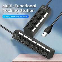 4/7 端口 USB 2.0 集线器多功能扩展坞多 USB2.0 分配器 HUB 扩展器开/关开关适配器适用于 PC 笔记本电脑 - 黑色 - 查看 3