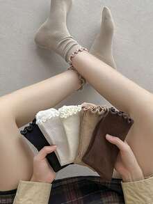 1/6 双层中筒袜 女童长袜 可爱休闲多色蕾丝袜 四季皆宜 日常百搭 可爱校园袜 多层中筒袜