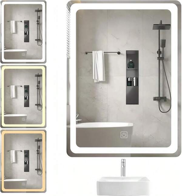 Espejo LED de Baño Espejo Led Rectangular 70x50cms Para Baño Sistema One Touch Con 3 Colores De Luz (fría, Cálida, Neutra) Dimmeable