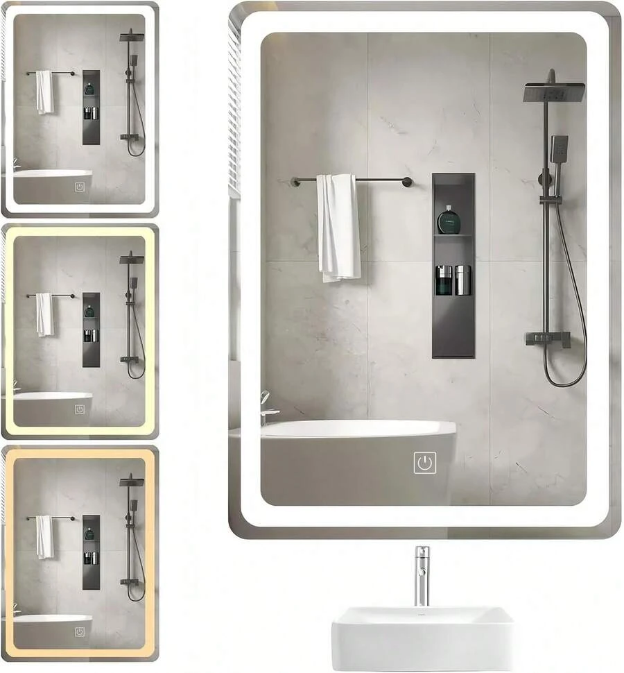 Espejo LED de Baño Espejo Led Rectangular 70x50cms Para Baño Sistema One Touch Con 3 Colores De Luz (fría, Cálida, Neutra) Dimmeable - Blanco - Ver 1