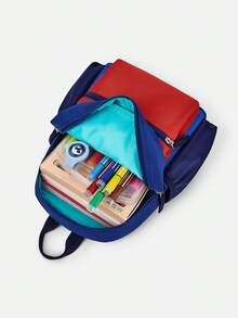 Balabala Mochila para niños con bloques de color, ligera y cómoda - tonos azul-rojo - Ver 4