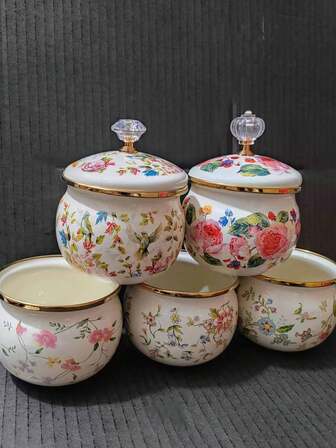 1pc/2pcs Multi-Color Enamel Storage Jars, Fashionable Kitchen & Dining Room Enamel Canister With Lid, Salt Jar, Spice Jar, Coffee Powder, Tea Leaf, Condiment Jar