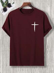 Manfinity Homme Slim Fit T-Shirt With Cross Print For Men - Red - View 3