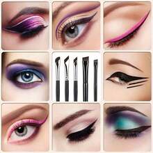 5-Piece Precision Eye Makeup Brush Set - Includes Scythe Eyeliner Brush And Angled Eyeliner Brush, Eyebrow Brush, Application