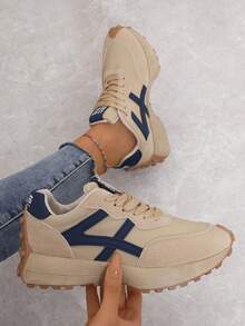 女士舒适系带运动鞋 - 轻便百搭休闲鞋，四季防滑橡胶鞋底