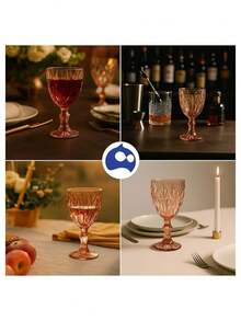 Juego de 6 copas de vidrio (240 ml) Bluelander, diseño elegante y resistente, perfectas para vino, agua o cócteles, ideales para reuniones y celebraciones - Rosa - Ver 6