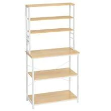 VASAGLE Étagère de Cuisine, Étagère pour Machine à Café, 6 Étagères, 6 Crochets, pour Four à Micro-ondes, Cadre en Acier, Style Industriel, 40 x 80 x 167 cm, Doré Chêne et Blanc Nuage - Blanc - Voir 2