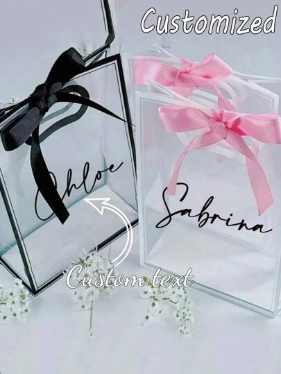 1PC Custom Transparent Plastic Gift Bags, Personalized Transparent Plastic Gift Bags, Wedding Gift Bags, Bridal Gift Bags, Bridesmaid Gift Bags With Ribbons, Suitable For Weddings, Parties, Daily, Travel Use, Portable, Fashionable, Unique, Ideal Gift For Boyfriend, Girlfriend, Dad, Mom, Teacher, Student, Bride, Bridesmaid