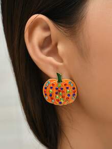 1 Pair Fashionable Alloy Drip Oil Witch Hat & Pumpkin Earrings, Funny Halloween Ghost Earrings, Cross-Border Jewelry