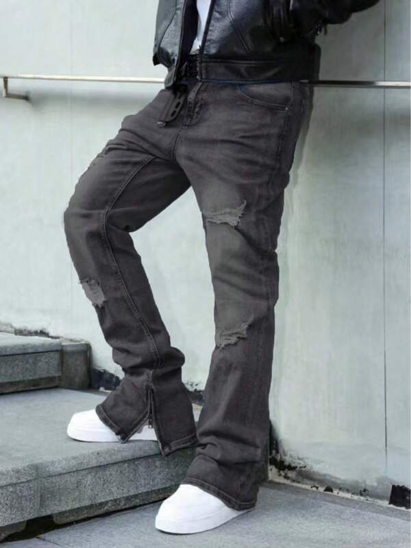 بنطلون جينز رجالي ضيق مريح مطاطي، ملابس الشارع الأنيقة