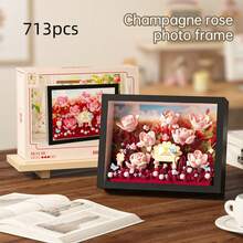 666+ bucăți cadru de flori decor buchet de trandafiri asamblare blocuri de construcție jucărie, cadou ideal pentru decorarea biroului/camerei de zi, ziua de naștere a prietenei/iubitei/mamei sau sărbători