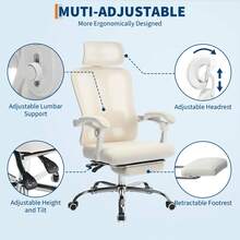 Ergonomic High-Back Office Chair With Footrest And Headrest, Mesh Desk Chair With Adjustable Lumbar Support, Rolling Swivel Computer Chair For Home Office Or Gaming Room - White Double Mesh White Frame - View 5