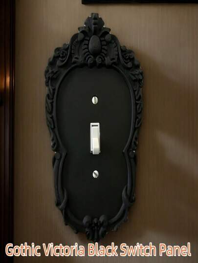 1pc Gothic-Victorian Style Wall Decoration Switch Panel, Recreating The Vintage Carved Relief Craftsmanship, With Pointed Arch Elements And Intricate Patterns Interwoven, Gold Leaf Borders Adding A Touch Of Elegance; Selected Fire-Resistant And Wear-Resistant Materials, Suitable For Various Home Decoration Circuits, With Smooth And Silent Buttons,