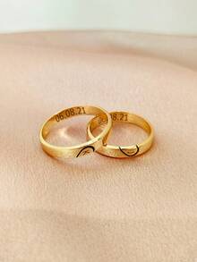 2PCS Personalized Heart Shaped Ring,Matching Ring For Couples,Romantic Double-Sided Engraving Ring,Letter Ring,Stainless Steel Jewelry,Anniversary Love Promise Rings,Wedding Ring,Valentine's Day, Christmas, Halloween Gifts