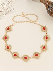 سلسلة خصر معدنية بنمط زهري بيضاوي مزيف باللون الفضي، حزام خصر متعدد الاستخدامات، ديكور للفساتين والبناطيل وفساتين الشاطئ البوهيمية، إكسسوار خصر أساسي